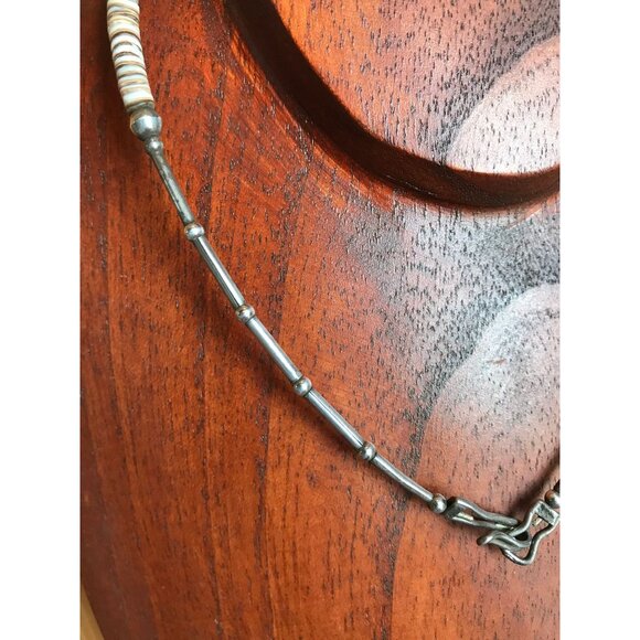 Vtg Heishi Necklace Shell Disc & Turquoise Beads With Sterling Silver - Picture 6 of 9